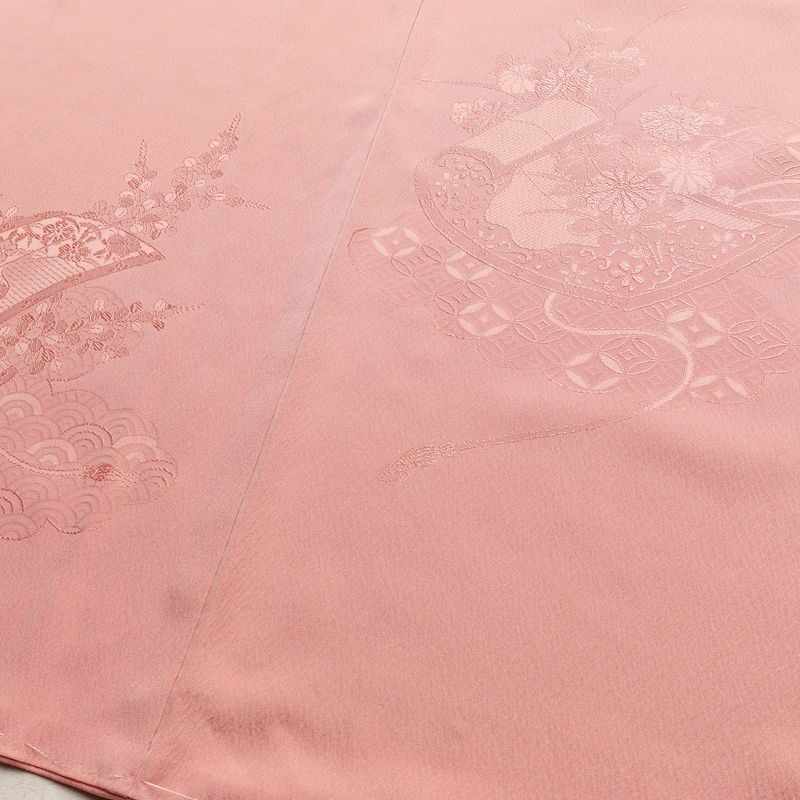 付け下げ 美品 しつけ糸付き 色無地絵羽付下 正絹 古典柄 袷仕立て 身丈154cm 裄丈63.5cm リサイクル着物 着物 入学式 卒業式 七五三 お宮参り フォーマル シンプル ピンク_画像14