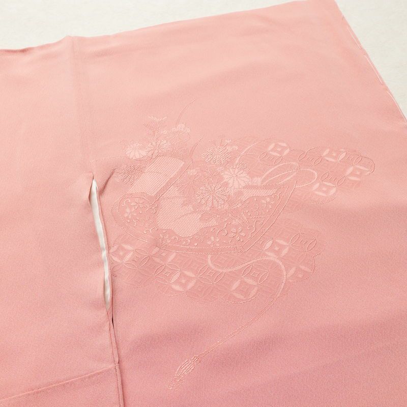 付け下げ 美品 しつけ糸付き 色無地絵羽付下 正絹 古典柄 袷仕立て 身丈154cm 裄丈63.5cm リサイクル着物 着物 入学式 卒業式 七五三 お宮参り フォーマル シンプル ピンク_画像15