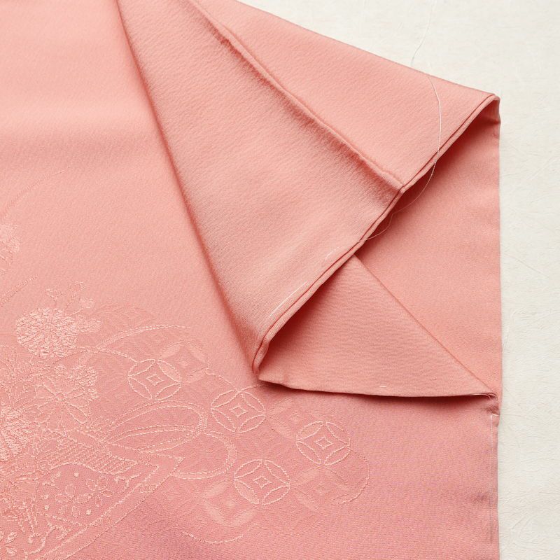 付け下げ 美品 しつけ糸付き 色無地絵羽付下 正絹 古典柄 袷仕立て 身丈154cm 裄丈63.5cm リサイクル着物 着物 入学式 卒業式 七五三 お宮参り フォーマル シンプル ピンク_画像16