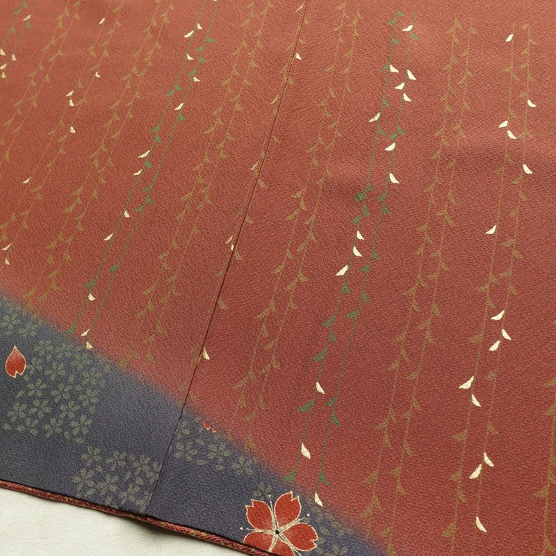 訪問着 良品 縮緬 正絹 花柄 袷仕立て 身丈159.5cm 裄丈65cm リサイクル着物 着物 箔 入学式 卒業式 七五三 お宮参り フォーマル 桜 茶_画像13