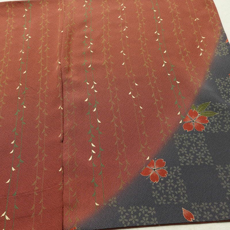 訪問着 良品 縮緬 正絹 花柄 袷仕立て 身丈159.5cm 裄丈65cm リサイクル着物 着物 箔 入学式 卒業式 七五三 お宮参り フォーマル 桜 茶_画像14