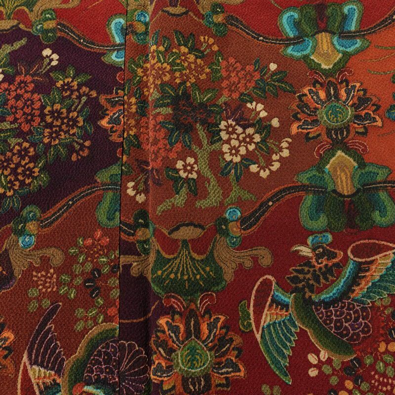 小紋 縮緬 総柄 正絹 幾何学柄・抽象柄 袷仕立て 身丈155cm 裄丈62.5cm リサイクル着物 着物 多色使い_画像6