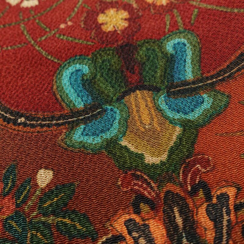 小紋 縮緬 総柄 正絹 幾何学柄・抽象柄 袷仕立て 身丈155cm 裄丈62.5cm リサイクル着物 着物 多色使い_画像8