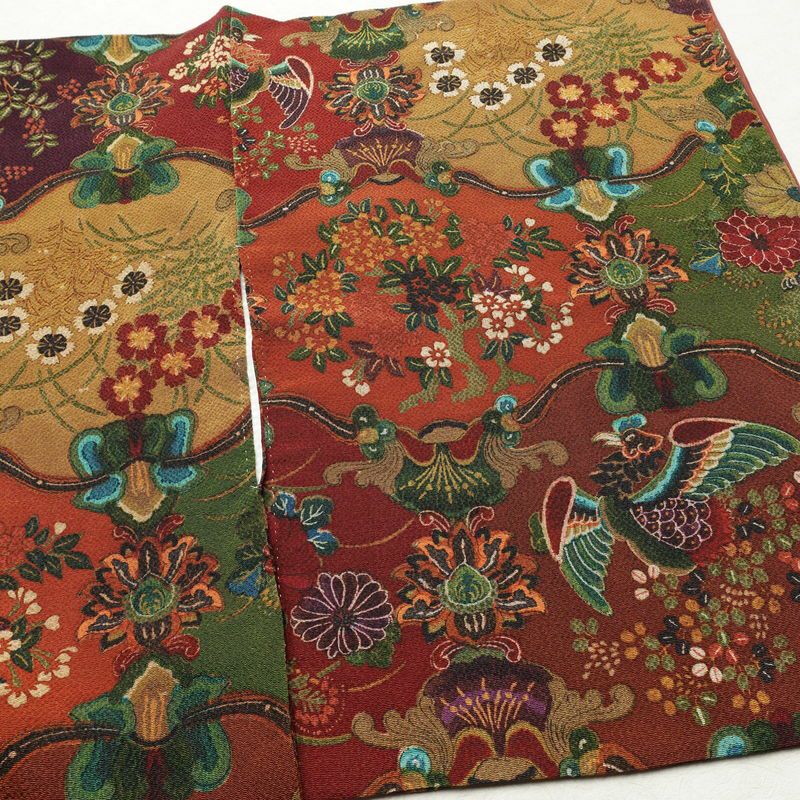 小紋 縮緬 総柄 正絹 幾何学柄・抽象柄 袷仕立て 身丈155cm 裄丈62.5cm リサイクル着物 着物 多色使い_画像13