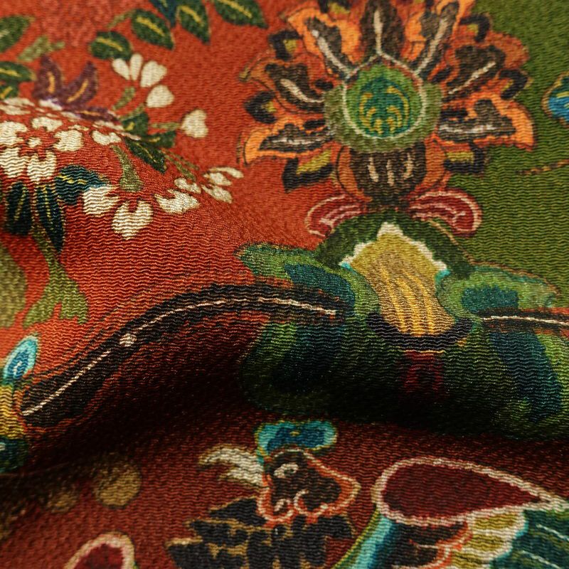 小紋 縮緬 総柄 正絹 幾何学柄・抽象柄 袷仕立て 身丈155cm 裄丈62.5cm リサイクル着物 着物 多色使い_画像21