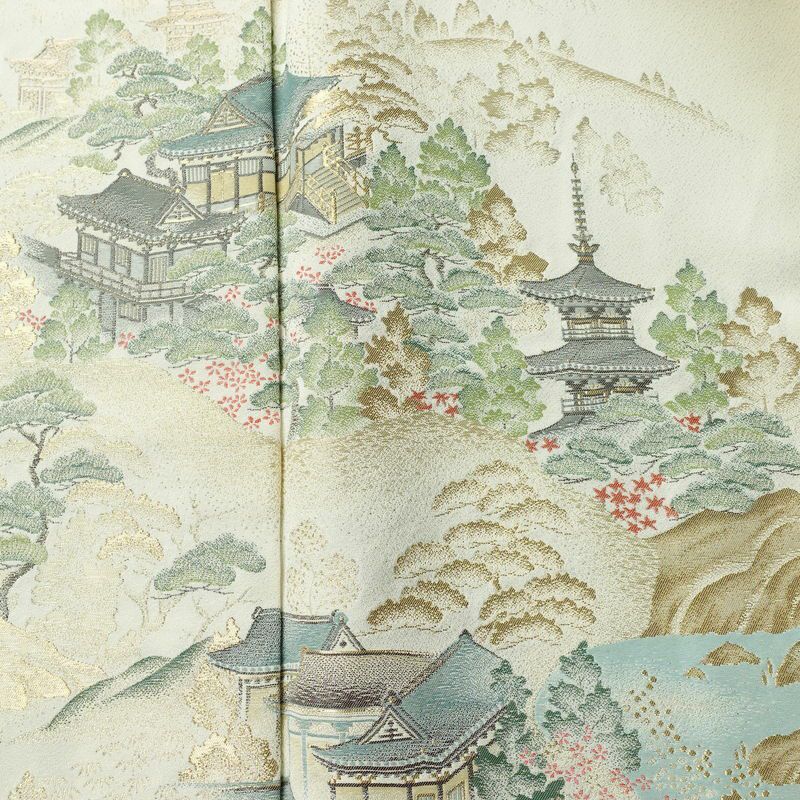 色留袖 良品 しつけ糸付き 一つ紋付き 正絹 風景柄 袷仕立て 身丈152cm 裄丈63cm リサイクル着物 着物 箔 結婚式 パーティー フォーマル ベージュ_画像6