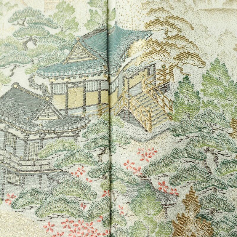 色留袖 良品 しつけ糸付き 一つ紋付き 正絹 風景柄 袷仕立て 身丈152cm 裄丈63cm リサイクル着物 着物 箔 結婚式 パーティー フォーマル ベージュ_画像7