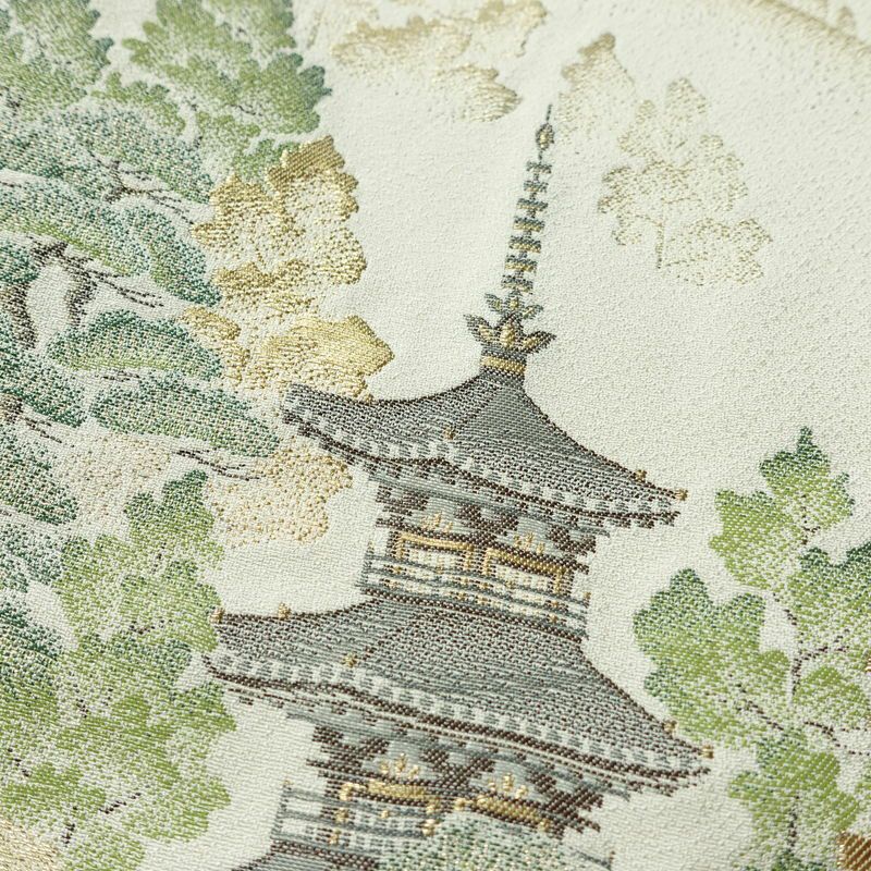 色留袖 良品 しつけ糸付き 一つ紋付き 正絹 風景柄 袷仕立て 身丈152cm 裄丈63cm リサイクル着物 着物 箔 結婚式 パーティー フォーマル ベージュ_画像8