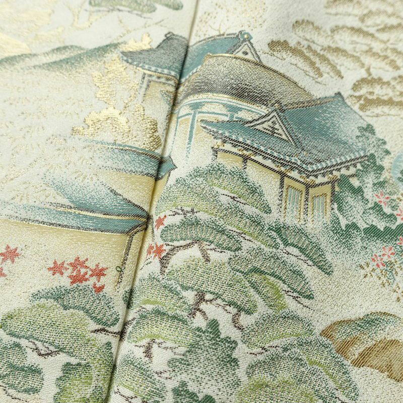 色留袖 良品 しつけ糸付き 一つ紋付き 正絹 風景柄 袷仕立て 身丈152cm 裄丈63cm リサイクル着物 着物 箔 結婚式 パーティー フォーマル ベージュ_画像9