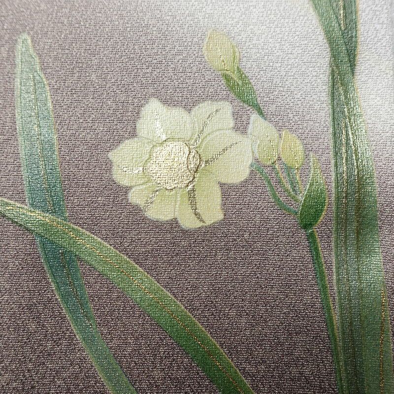 付け下げ 良品 落款入り 正絹 花柄 袷仕立て 身丈166.5cm 裄丈66.5cm リサイクル着物 着物 箔 金彩 入学式 卒業式 七五三 お宮参り フォーマル シンプル 水仙 紫・藤色_画像8