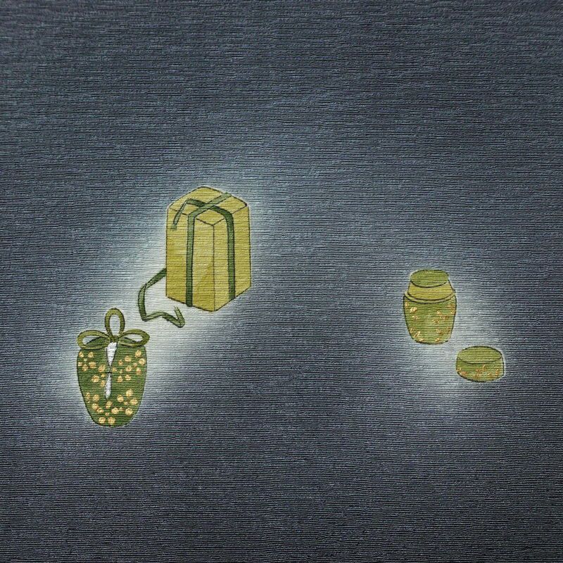 付け下げ 樽本伊勢蔵 京友禅伝統工芸士 落款入り 縮緬 正絹 茶道具 その他の柄 袷仕立て 身丈163.5cm 裄丈70.5cm リサイクル着物 着物 金彩 入学式 卒業式 七五三 お宮参り フォーマル シンプル 青・紺_画像10