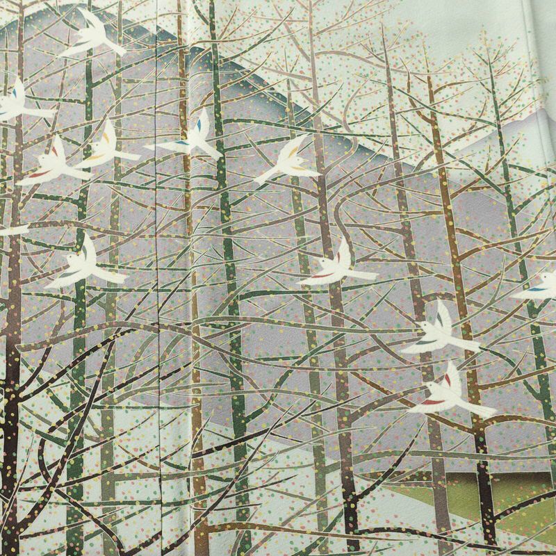 訪問着 落款入り 縮緬 一つ紋付き 正絹 風景柄 袷仕立て 身丈155cm 裄丈66cm リサイクル着物 着物 入学式 卒業式 七五三 お宮参り フォーマル 上品 青・紺_画像6