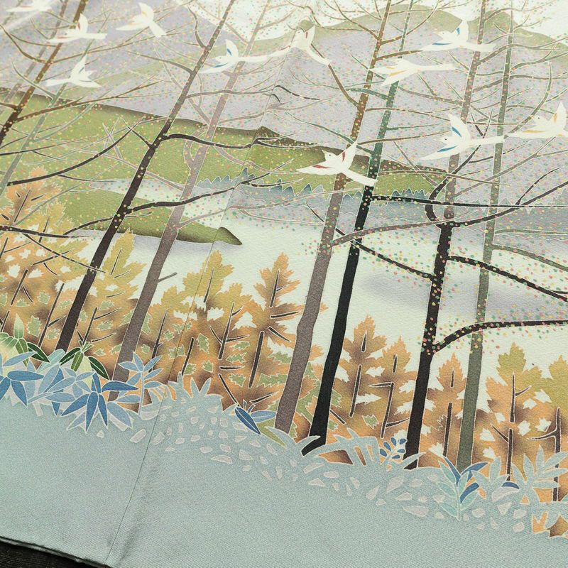 訪問着 落款入り 縮緬 一つ紋付き 正絹 風景柄 袷仕立て 身丈155cm 裄丈66cm リサイクル着物 着物 入学式 卒業式 七五三 お宮参り フォーマル 上品 青・紺_画像10