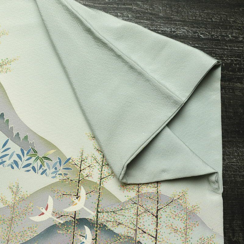 訪問着 落款入り 縮緬 一つ紋付き 正絹 風景柄 袷仕立て 身丈155cm 裄丈66cm リサイクル着物 着物 入学式 卒業式 七五三 お宮参り フォーマル 上品 青・紺_画像16