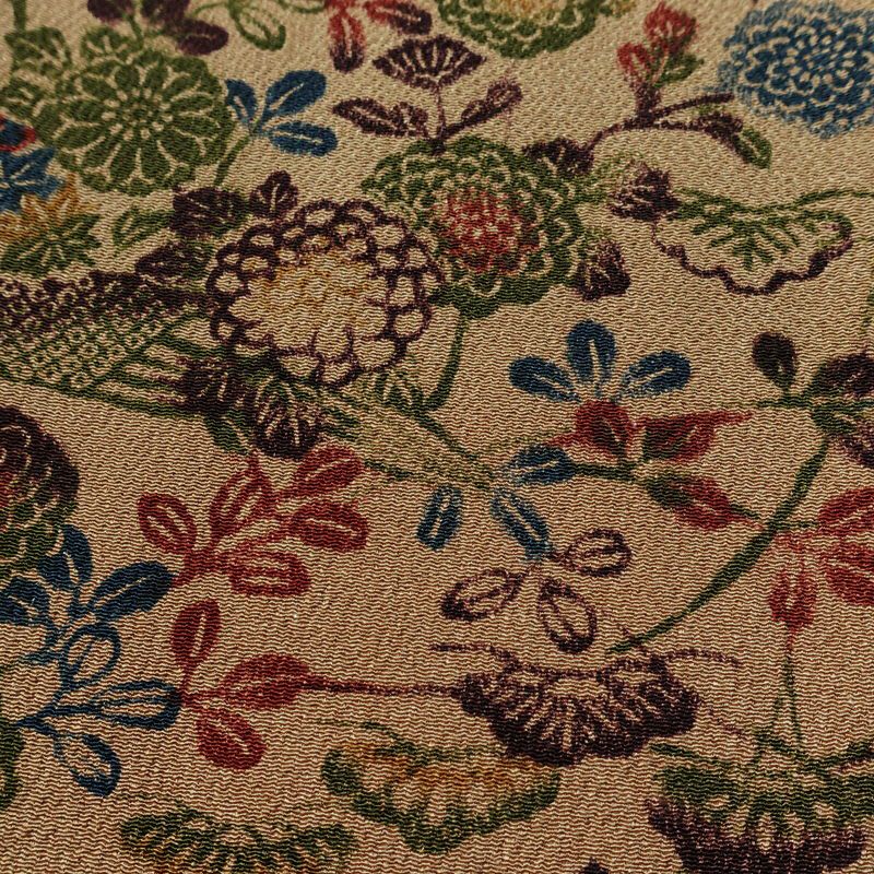 小紋 縮緬 正絹 古典柄 袷仕立て 身丈159cm 裄丈63cm リサイクル着物 一部しつけ糸付き 着物 松 菊 ベージュ_画像9