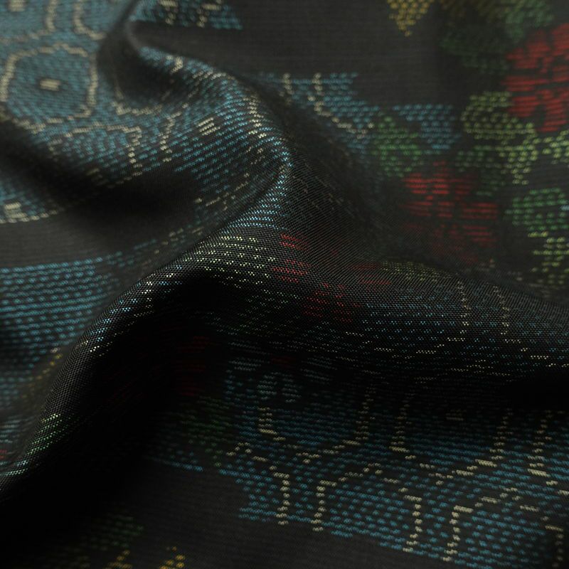 大島紬 証紙なし 正絹 花柄 袷仕立て 身丈155cm 裄丈63cm リサイクル着物 着物 青・紺_画像21