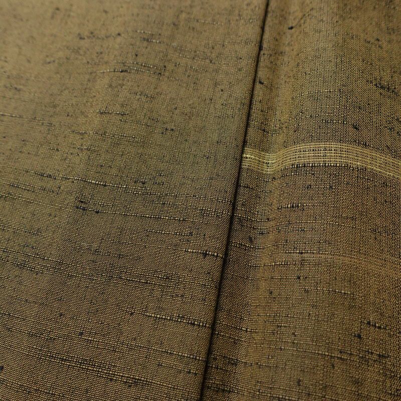 単衣 紬 バチ衿仕立て 正絹 縞柄・線柄 単衣仕立て 身丈149cm 裄丈62cm リサイクル着物 着物 モダン 紬着物 黄・黄土色_画像11