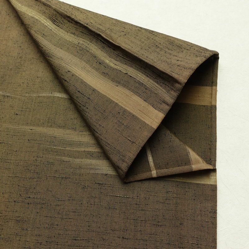 単衣 紬 バチ衿仕立て 正絹 縞柄・線柄 単衣仕立て 身丈149cm 裄丈62cm リサイクル着物 着物 モダン 紬着物 黄・黄土色_画像15