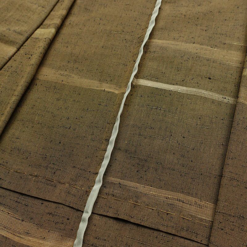 単衣 紬 バチ衿仕立て 正絹 縞柄・線柄 単衣仕立て 身丈149cm 裄丈62cm リサイクル着物 着物 モダン 紬着物 黄・黄土色_画像18