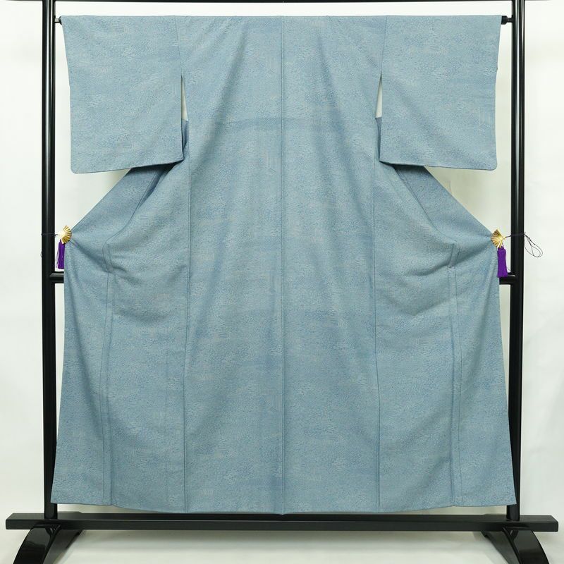 小紋 江戸小紋 混紡 古典柄 袷仕立て 身丈155.5cm 裄丈65.5cm リサイクル着物 着物 青・紺_画像1