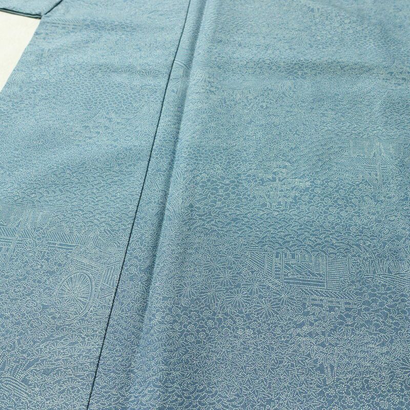 小紋 江戸小紋 混紡 古典柄 袷仕立て 身丈155.5cm 裄丈65.5cm リサイクル着物 着物 青・紺_画像5