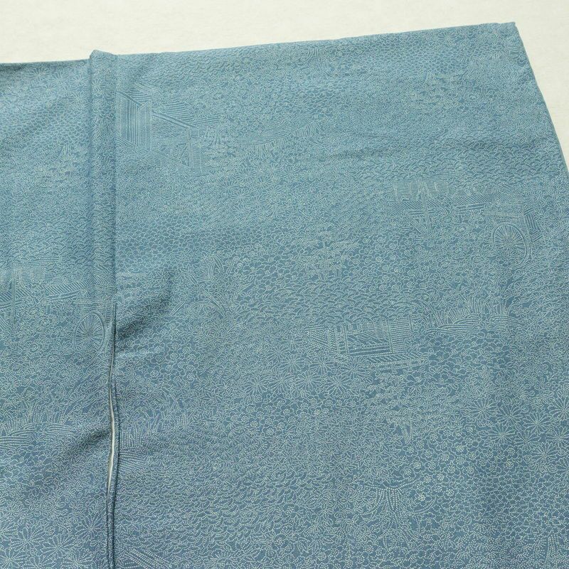 小紋 江戸小紋 混紡 古典柄 袷仕立て 身丈155.5cm 裄丈65.5cm リサイクル着物 着物 青・紺_画像14
