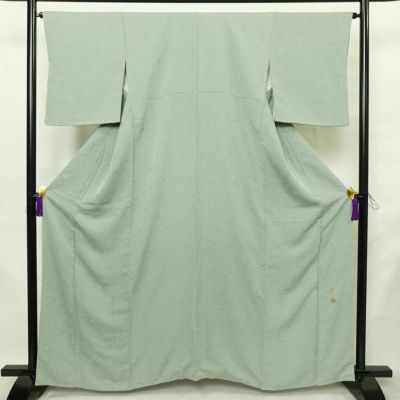 小紋 正絹 きもの志麻 木の葉・植物柄 袷仕立て 身丈161.5cm 裄丈64.5cm リサイクル着物 着物 シンプル ブルーグリーン 緑・うぐいす色