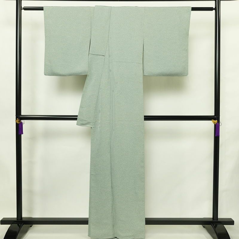 小紋 正絹 きもの志麻 木の葉・植物柄 袷仕立て 身丈161.5cm 裄丈64.5cm リサイクル着物 着物 シンプル ブルーグリーン 緑・うぐいす色_画像2