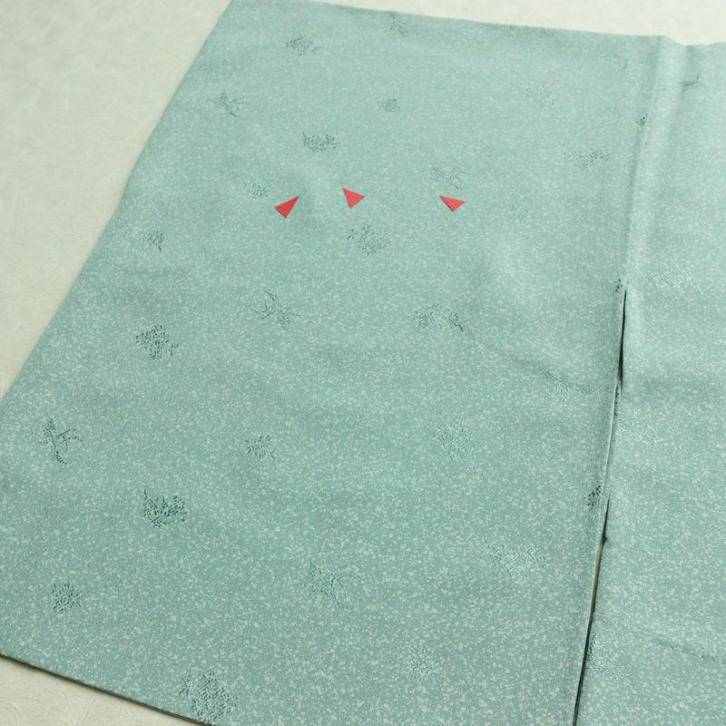 小紋 正絹 きもの志麻 木の葉・植物柄 袷仕立て 身丈161.5cm 裄丈64.5cm リサイクル着物 着物 シンプル ブルーグリーン 緑・うぐいす色_画像16