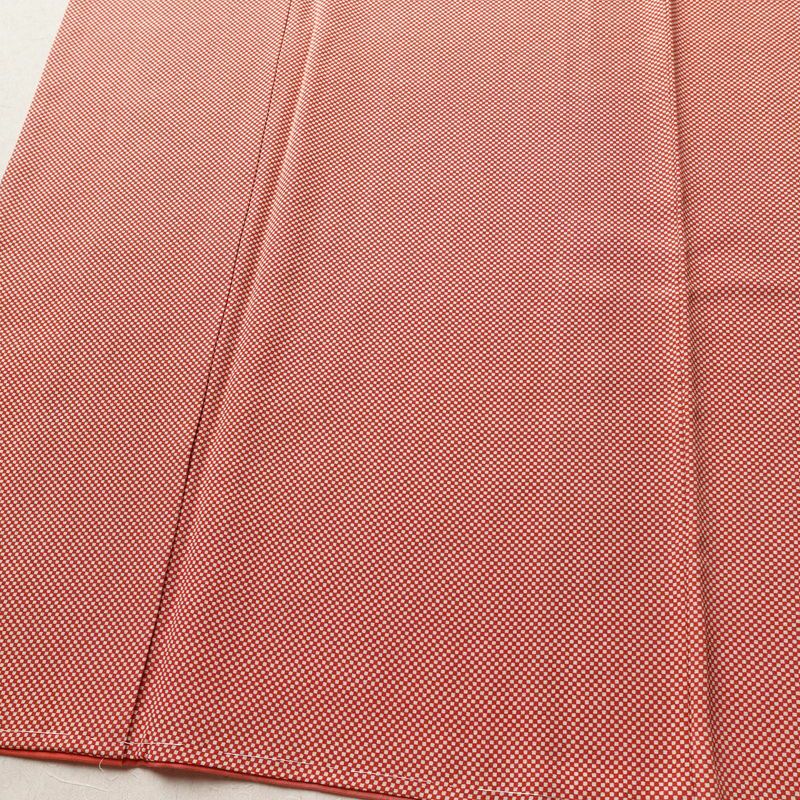 小紋 良品 しつけ糸付き バチ衿仕立て 正絹 チェック・格子柄 袷仕立て 身丈161.5cm 裄丈64.5cm リサイクル着物 着物 カジュアル 赤・朱_画像4