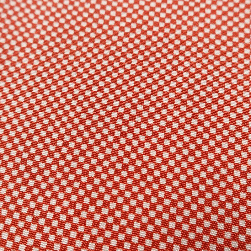 小紋 良品 しつけ糸付き バチ衿仕立て 正絹 チェック・格子柄 袷仕立て 身丈161.5cm 裄丈64.5cm リサイクル着物 着物 カジュアル 赤・朱_画像7