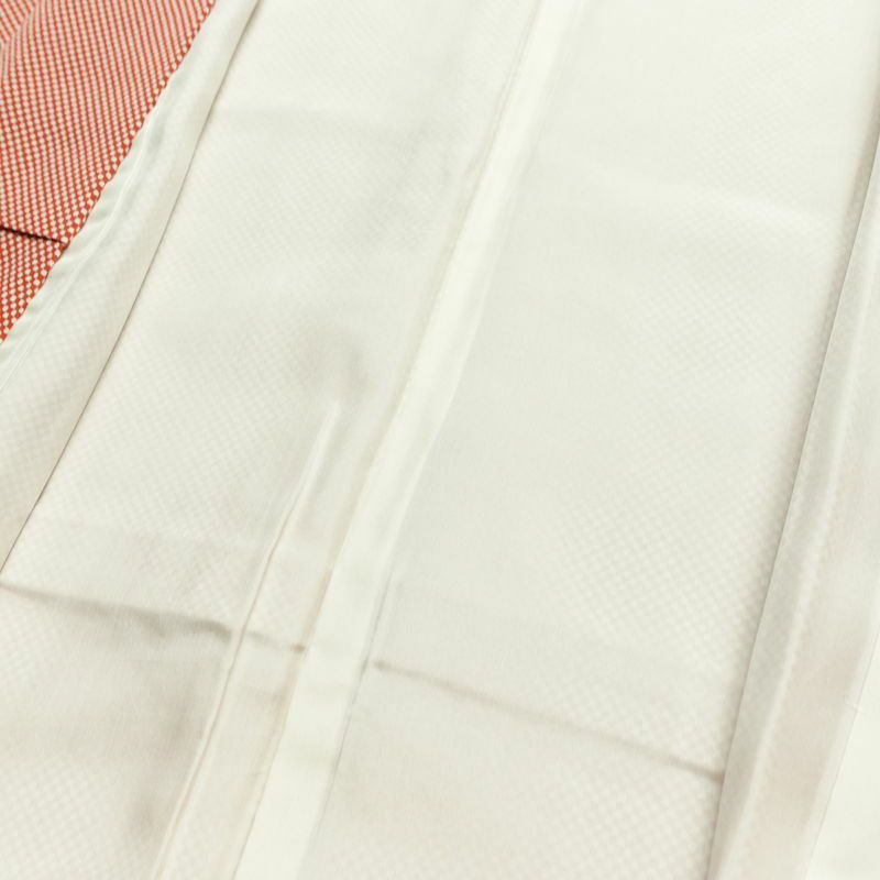 小紋 良品 しつけ糸付き バチ衿仕立て 正絹 チェック・格子柄 袷仕立て 身丈161.5cm 裄丈64.5cm リサイクル着物 着物 カジュアル 赤・朱_画像16