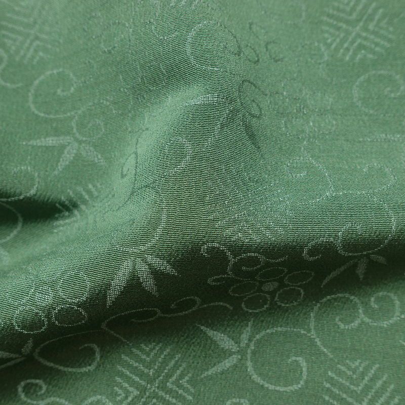 単衣 色無地 しつけ糸付き 一つ紋付き 正絹 古典柄 単衣仕立て 身丈158cm 裄丈63cm リサイクル着物 着物 緑・うぐいす色_画像21