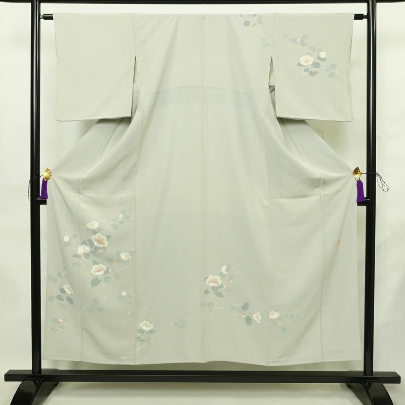 訪問着 落款入り 一つ紋付き 正絹 花柄 袷仕立て 身丈151.5cm 裄丈62.5cm リサイクル着物 着物 共八掛 入学式 卒業式 七五三 お宮参り フォーマル 上品 青・紺_画像1