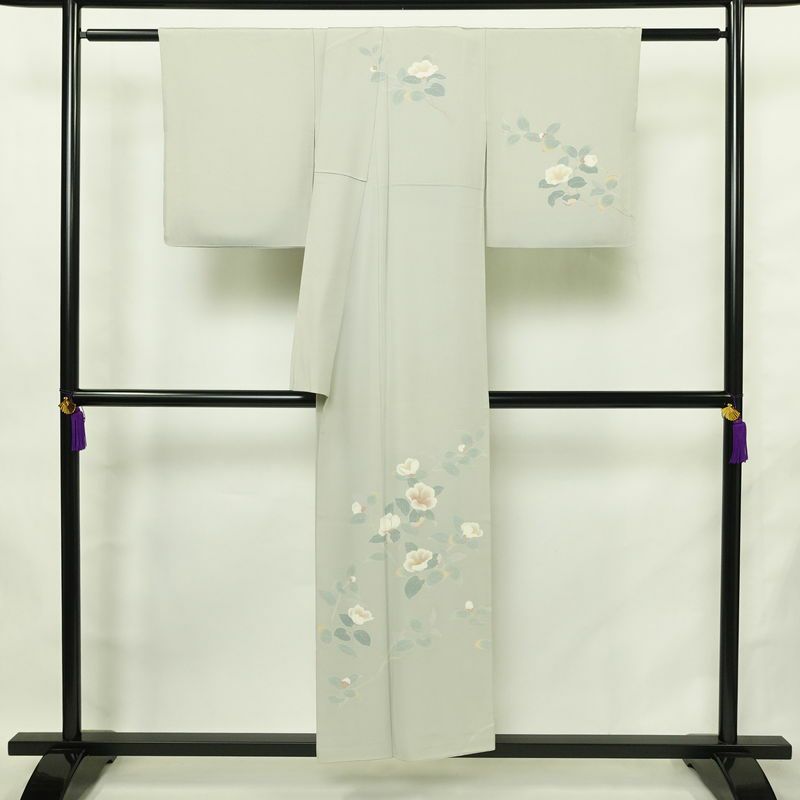 訪問着 落款入り 一つ紋付き 正絹 花柄 袷仕立て 身丈151.5cm 裄丈62.5cm リサイクル着物 着物 共八掛 入学式 卒業式 七五三 お宮参り フォーマル 上品 青・紺_画像2