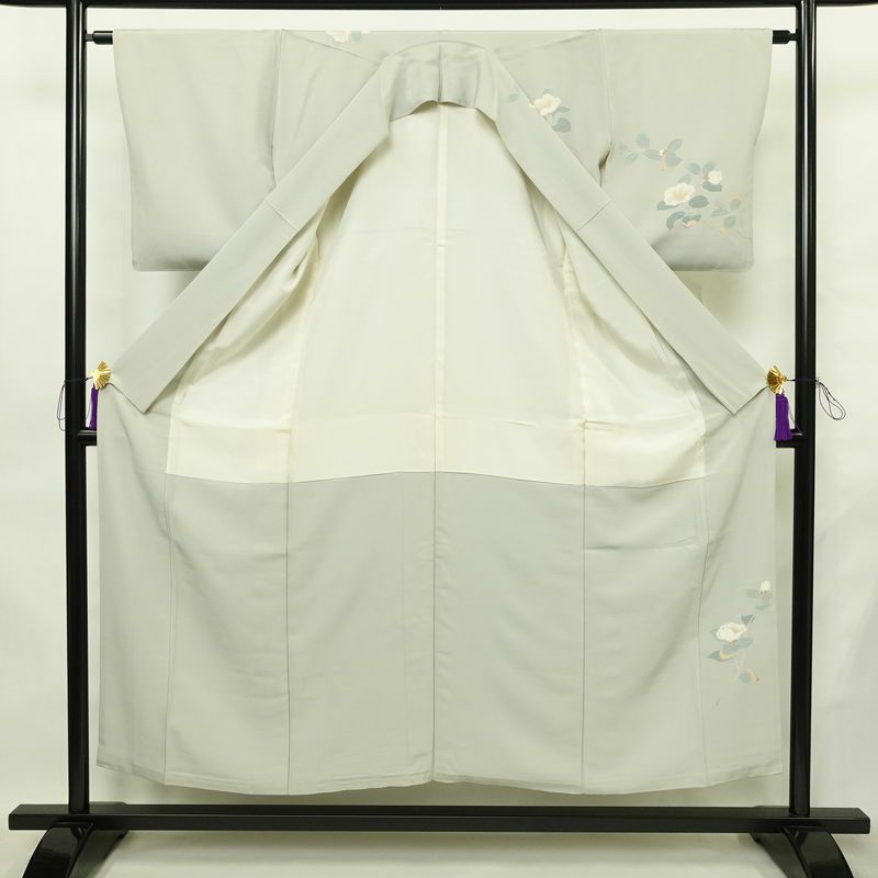 訪問着 落款入り 一つ紋付き 正絹 花柄 袷仕立て 身丈151.5cm 裄丈62.5cm リサイクル着物 着物 共八掛 入学式 卒業式 七五三 お宮参り フォーマル 上品 青・紺_画像3