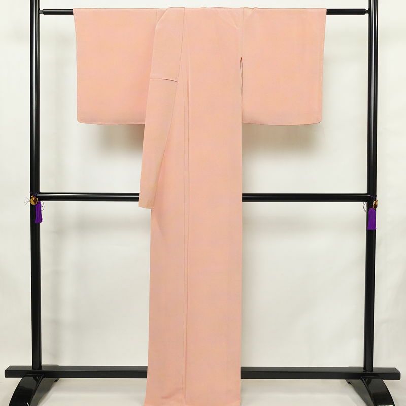 小紋 良品 しつけ糸付き 縮緬 一つ紋付き 正絹 その他の柄 袷仕立て 身丈165cm 裄丈67.5cm リサイクル着物 着物 ぼかし 入学式 七五三 お宮参り フォーマル シンプル ピンク_画像2