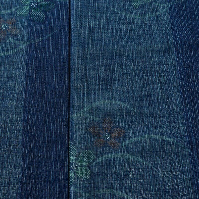 盛夏 小紋 美品 しつけ糸付き 夏用 ポリエステル 花柄 単衣仕立て 身丈160.5cm 裄丈64.5cm リサイクル着物 着物 青・紺_画像6