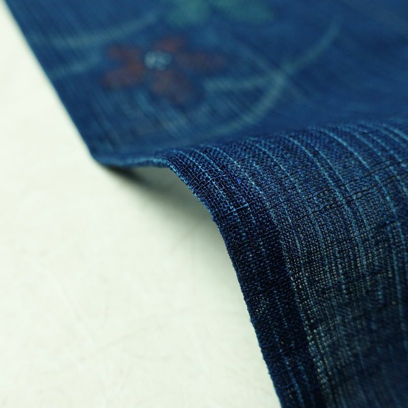 盛夏 小紋 美品 しつけ糸付き 夏用 ポリエステル 花柄 単衣仕立て 身丈160.5cm 裄丈64.5cm リサイクル着物 着物 青・紺_画像11