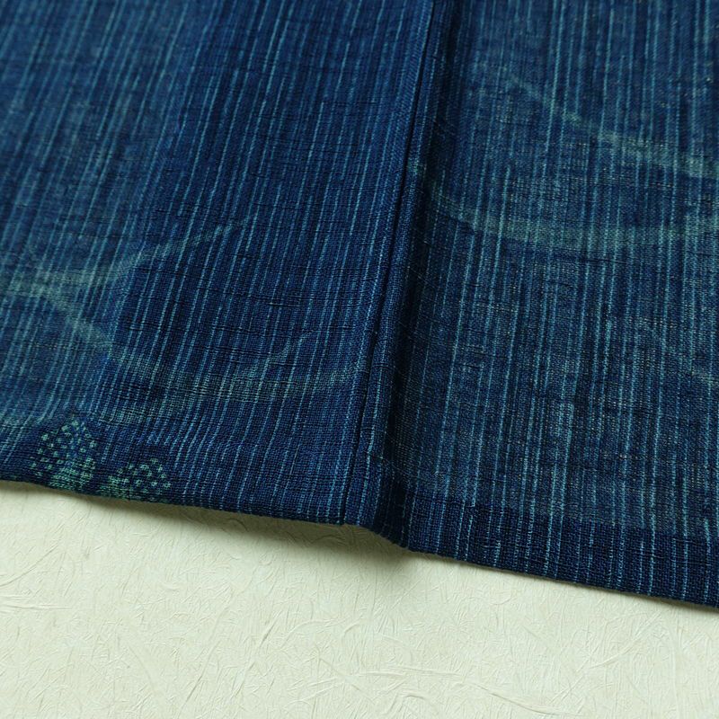 盛夏 小紋 美品 しつけ糸付き 夏用 ポリエステル 花柄 単衣仕立て 身丈160.5cm 裄丈64.5cm リサイクル着物 着物 青・紺_画像12