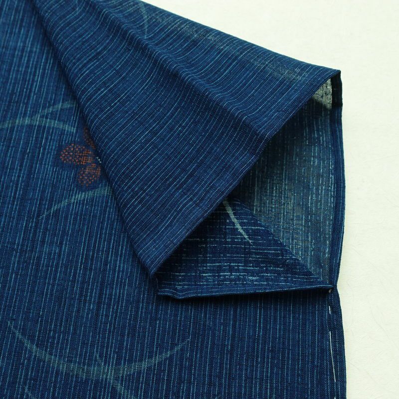 盛夏 小紋 美品 しつけ糸付き 夏用 ポリエステル 花柄 単衣仕立て 身丈160.5cm 裄丈64.5cm リサイクル着物 着物 青・紺_画像14