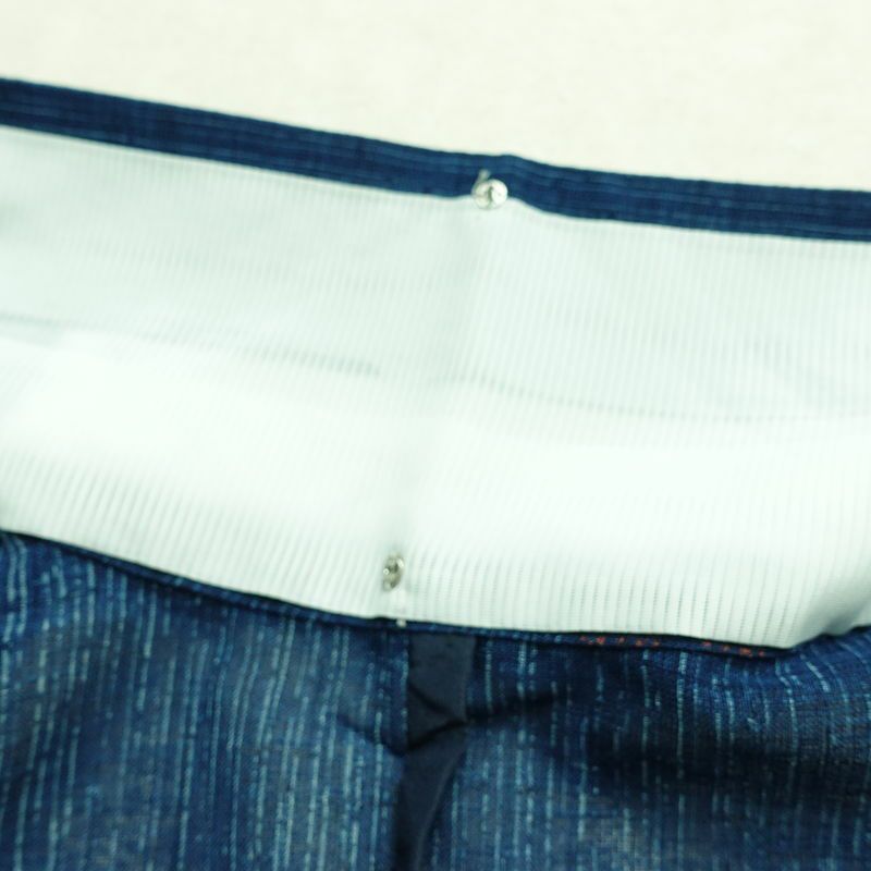 盛夏 小紋 美品 しつけ糸付き 夏用 ポリエステル 花柄 単衣仕立て 身丈160.5cm 裄丈64.5cm リサイクル着物 着物 青・紺_画像19