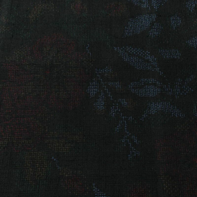 紬 しつけ糸付き 正絹 木の葉・植物柄 袷仕立て 身丈154cm 裄丈63cm リサイクル着物 着物 青・紺_画像7