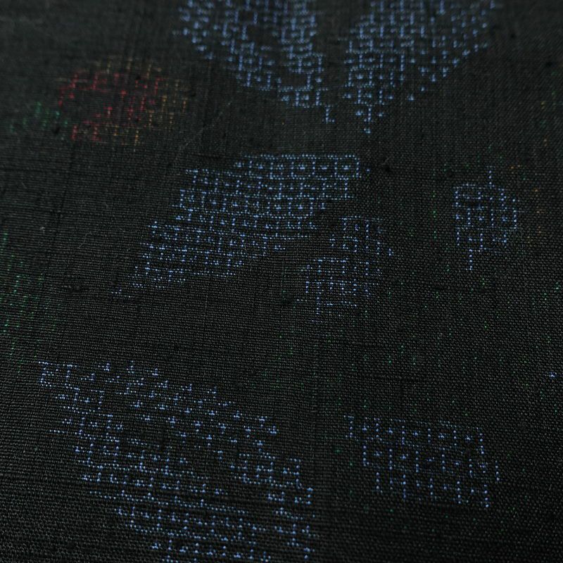 紬 しつけ糸付き 正絹 木の葉・植物柄 袷仕立て 身丈154cm 裄丈63cm リサイクル着物 着物 青・紺_画像9