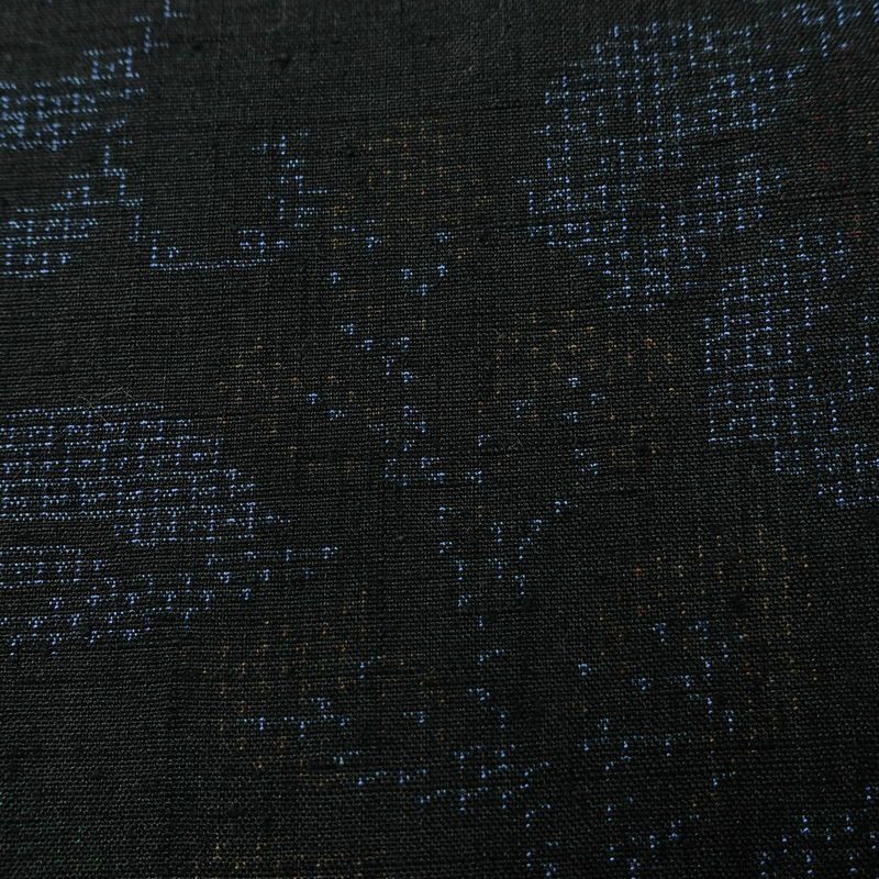 紬 しつけ糸付き 正絹 木の葉・植物柄 袷仕立て 身丈154cm 裄丈63cm リサイクル着物 着物 青・紺_画像11