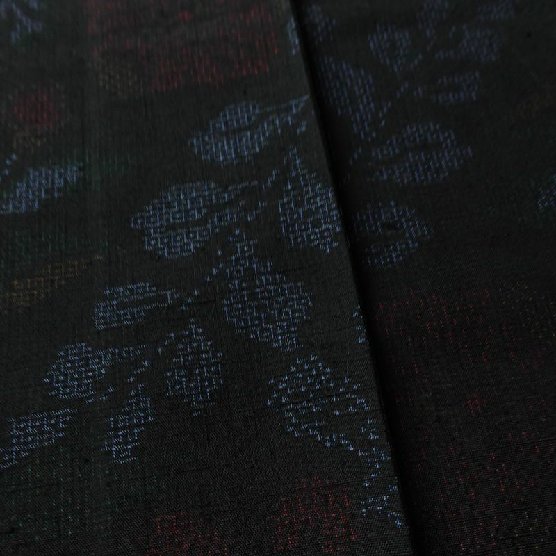 紬 しつけ糸付き 正絹 木の葉・植物柄 袷仕立て 身丈154cm 裄丈63cm リサイクル着物 着物 青・紺_画像12