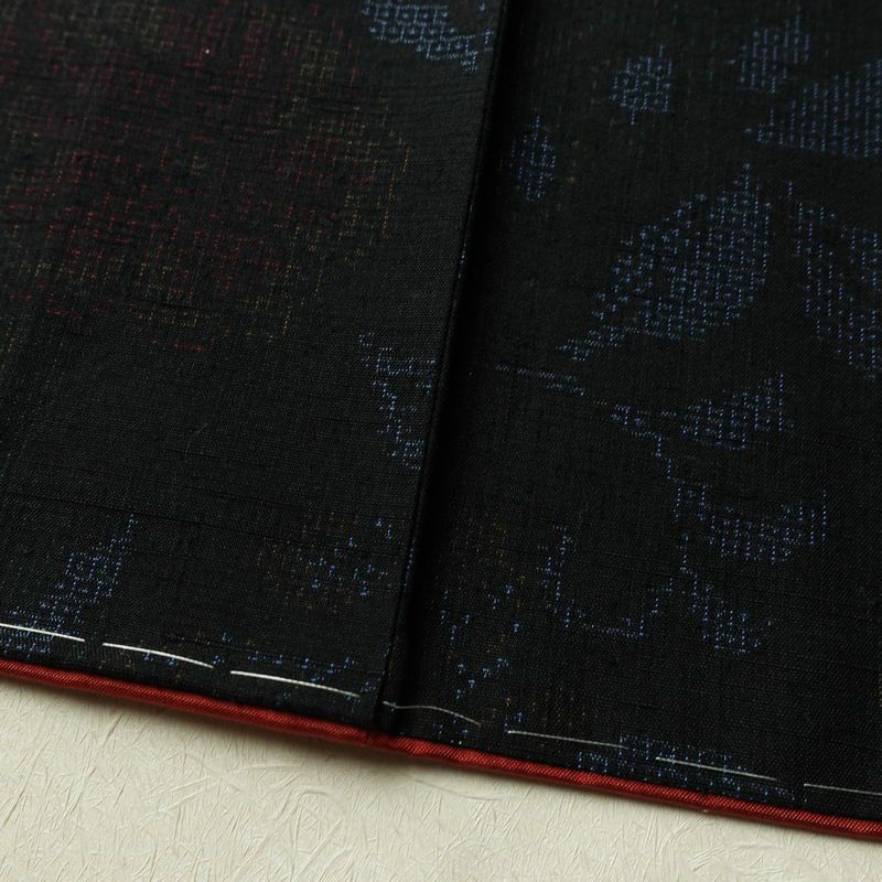 紬 しつけ糸付き 正絹 木の葉・植物柄 袷仕立て 身丈154cm 裄丈63cm リサイクル着物 着物 青・紺_画像13