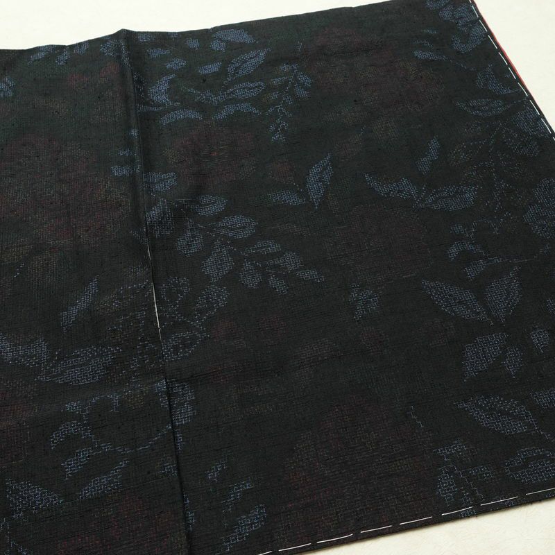 紬 しつけ糸付き 正絹 木の葉・植物柄 袷仕立て 身丈154cm 裄丈63cm リサイクル着物 着物 青・紺_画像14