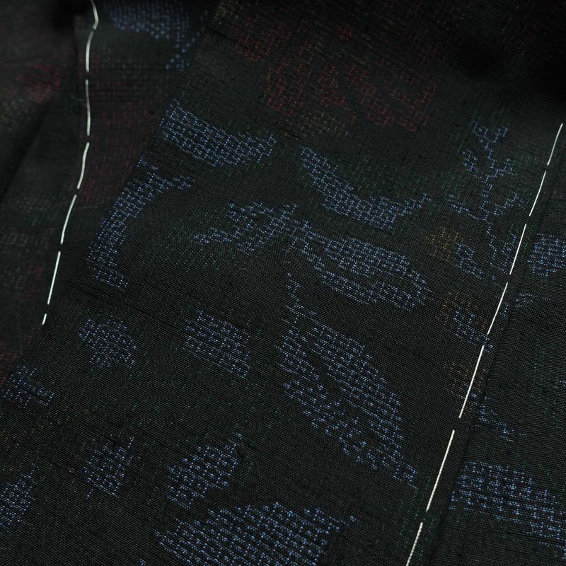 紬 しつけ糸付き 正絹 木の葉・植物柄 袷仕立て 身丈154cm 裄丈63cm リサイクル着物 着物 青・紺_画像18