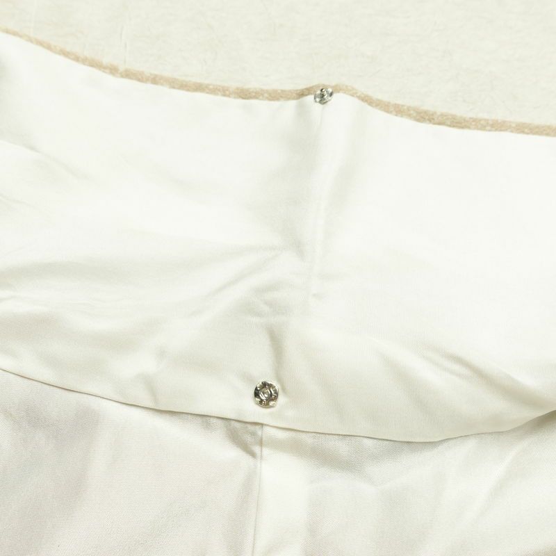 訪問着 良品 落款入り 縮緬 正絹 花柄 袷仕立て 身丈159.5cm 裄丈63cm リサイクル着物 着物 共八掛 金彩 パーティー フォーマル ベージュ_画像20